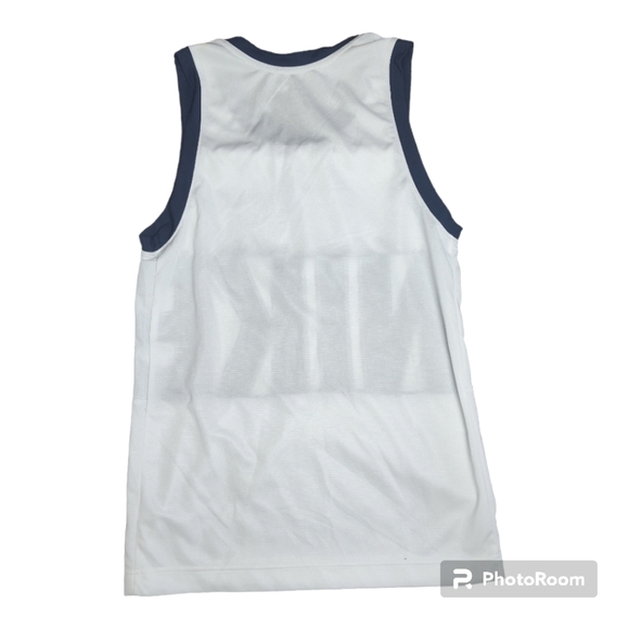 Men's Nike Dri Fit Graphic Print Logo Basketball Jersey Size S White Blue - Picture 3 of 5